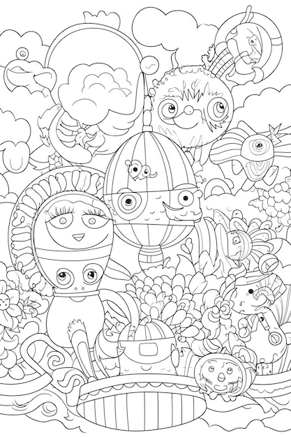 Photo diverses pages de livre de coloriage pour les enfants dans le style d'art vectoriel ai generated