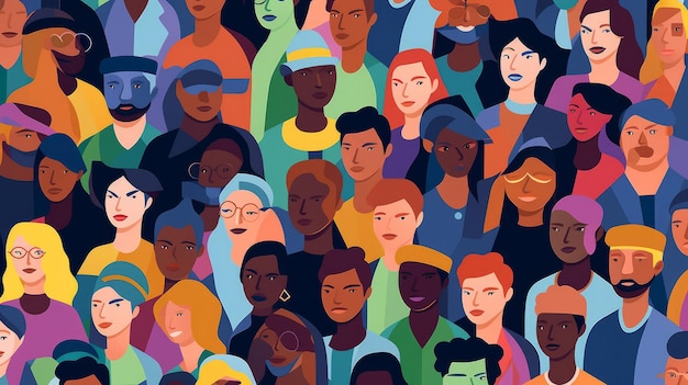 Diverses personnes colorées foule illustration transparente personnages de dessins animés communauté amicale