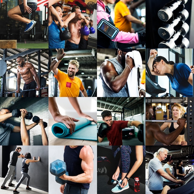 Diverses personnes dans la compilation des images de fitness gym