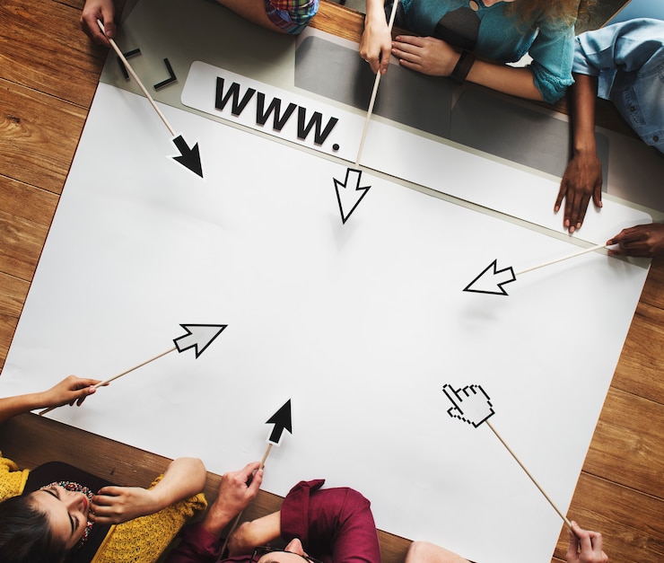 Photo diverses personnes mains team browser illustration concept