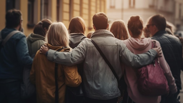 Diverses personnes se serrant les unes les autres tirent de l'arrière