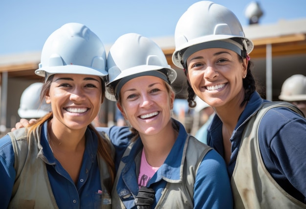 Diverses travailleuses de la construction sur leur lieu de travail