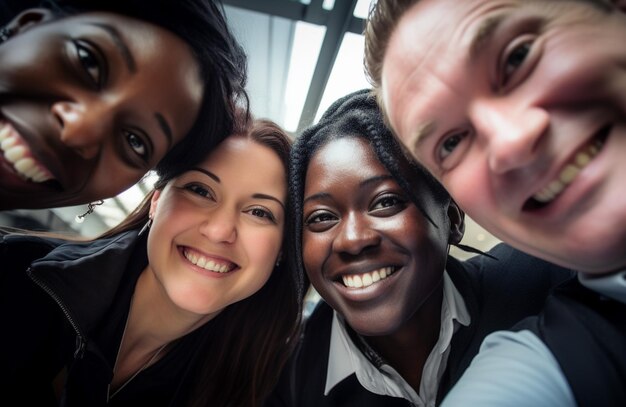 Photo la diversité ethnique au travail avec des employés heureux célébrant les réalisations commerciales