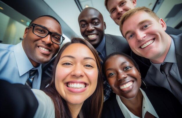 Photo la diversité ethnique au travail avec des employés heureux célébrant les réalisations commerciales