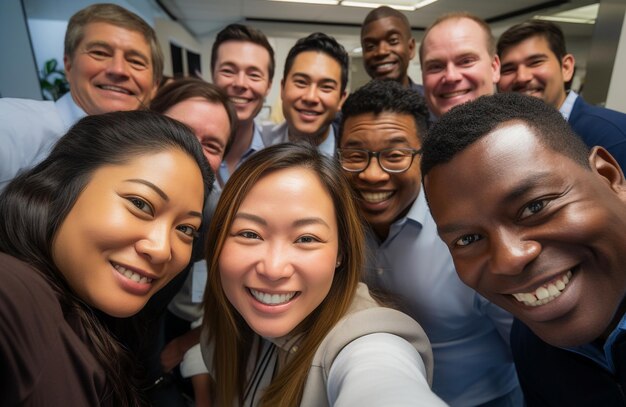 Photo la diversité ethnique au travail avec des employés heureux célébrant les réalisations commerciales