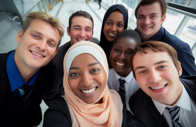 Photo la diversité ethnique au travail avec des employés heureux célébrant les réalisations commerciales