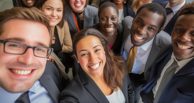 Photo la diversité ethnique au travail avec des employés heureux célébrant le succès commercial