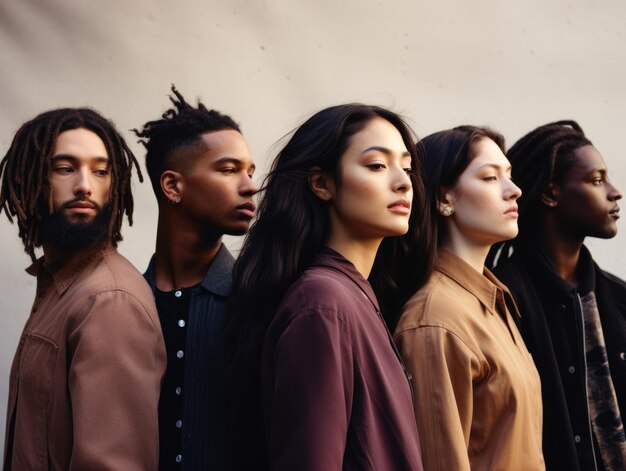 Photo diversité ethnique groupe de personnes face à la même direction style d'affiche