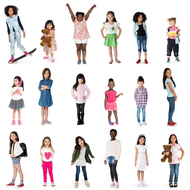 Photo diversité de jeunes filles enfants gens studio isolé