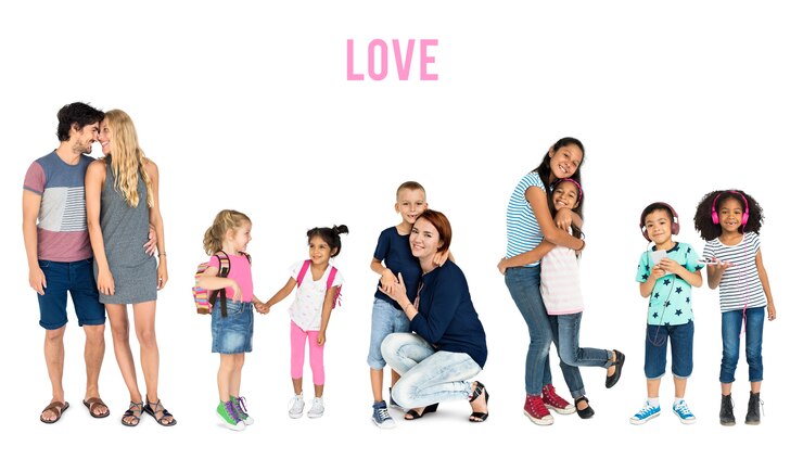 Photo diversité personnes famille ensemble amour studio portrait