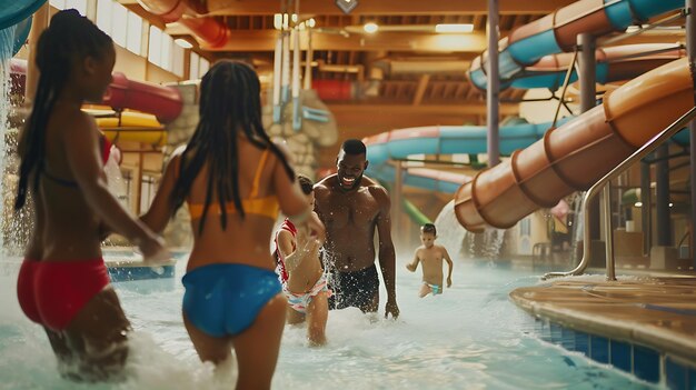 Photo divertissement en famille au parc aquatique