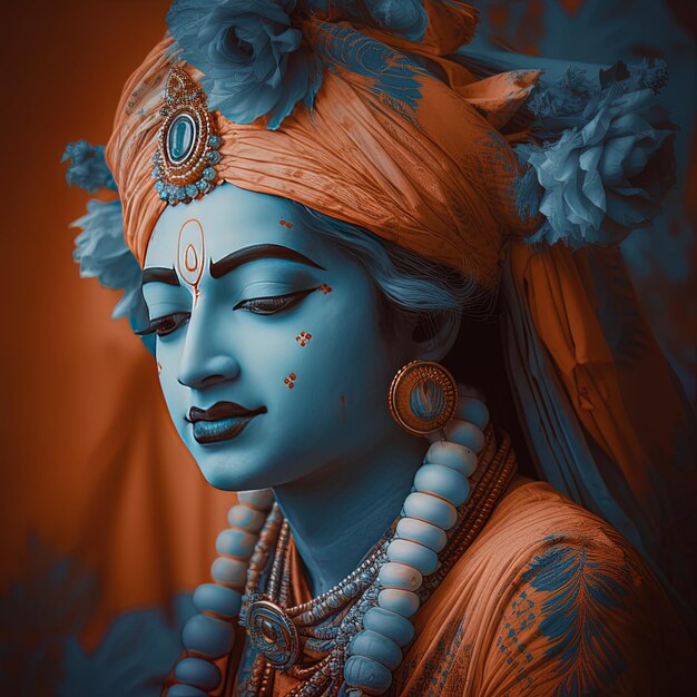Divin Radiance Bichromie Portrait de Krishna en Golok Bleu et Or