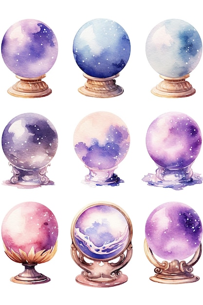 Divination Crystal Ball aquarelle clipart isolé sur fond blanc avec Generative AI