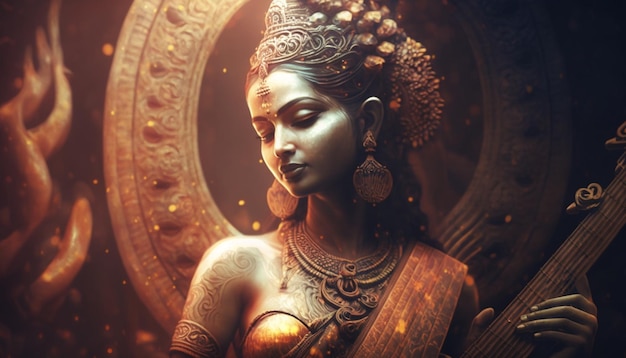 Divine Saraswati Un beau portrait de la déesse hindoue de la sagesse et de la musique