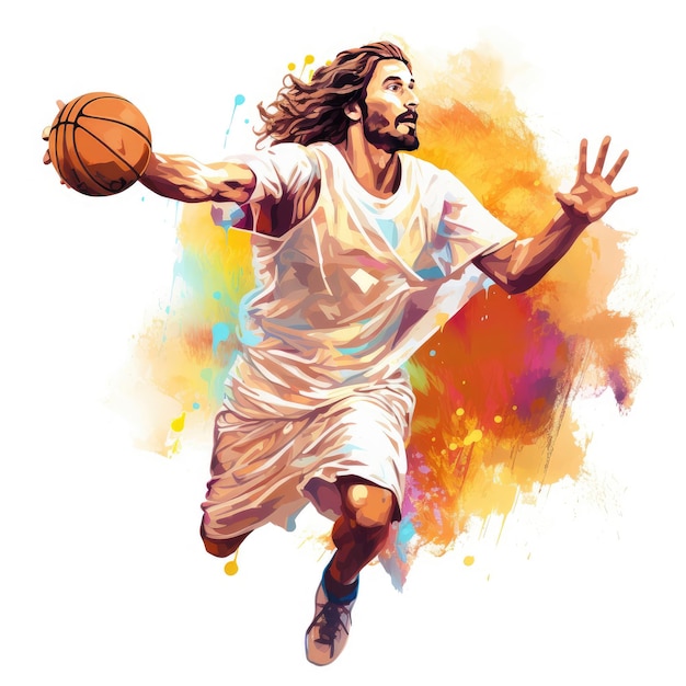 La divinité du dribble Jésus Slam Dunking dans le vecteur sur un fond blanc