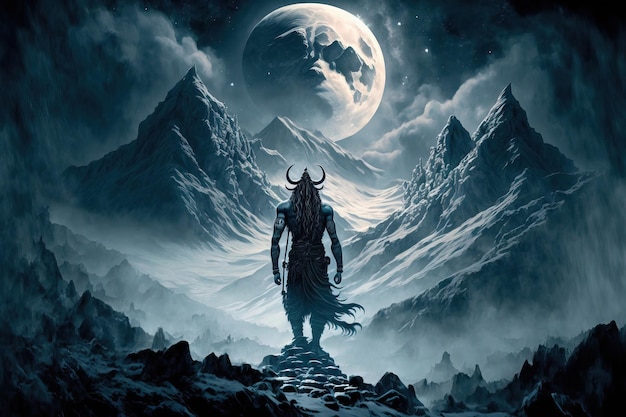 La divinité hindoue Lord Shiva fait une apparition depuis l'Himalaya pendant la nuit