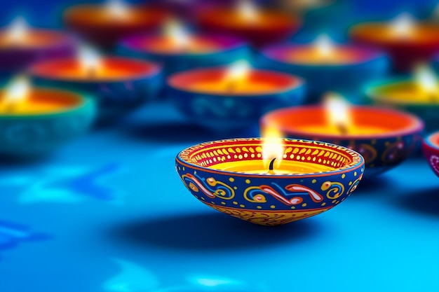 Un diwali coloré avec une bougie au milieu