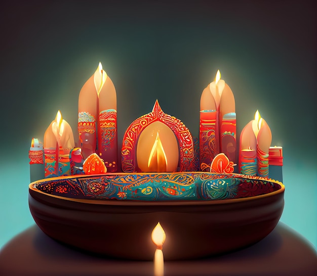 Diwali day festival Diwali fond de lanternes avec des bougies et des lumières floues