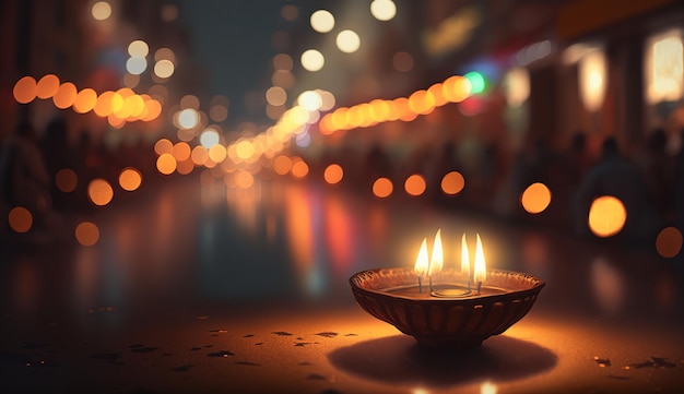 Photo diwali diya ou lampe à huile dans les rues indiennes fête des lumières générative aixaxa