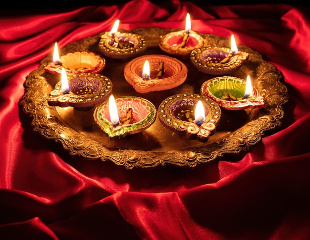 Diwali Diya lampes à huile allumées à Deepavali célébration fête hindoue des lumières Inde