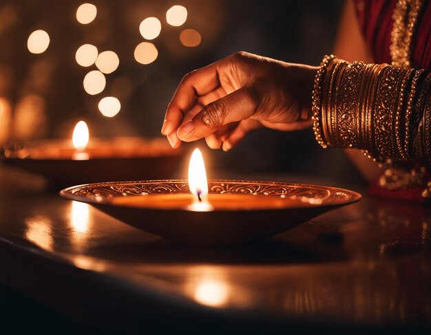 Diwali diyas ou lampe en argile contre des lumières floues Photo générée par l'IA