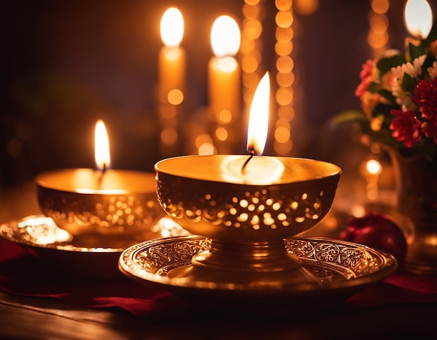 Diwali diyas ou lampe en argile contre des lumières floues Photo générée par l'IA