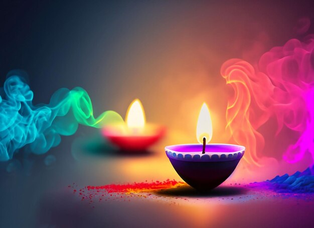 Diwali lampdiya fond avec belle flamme et fumée colorée concept Happy Diwali