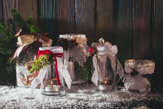 DIY bougeoirs en verre Déco Noël avec dentelle et rubans