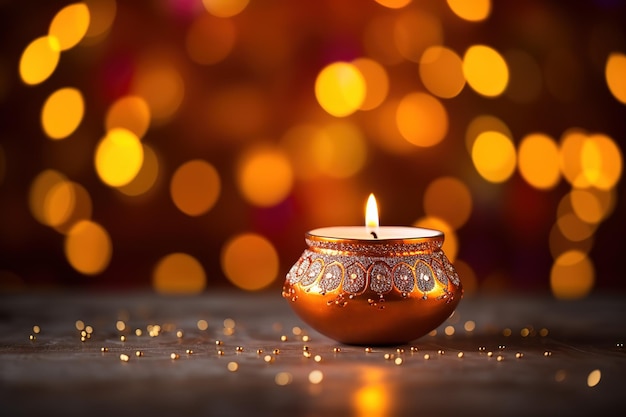 Diya allume des lampes sur des rangoli multicolores