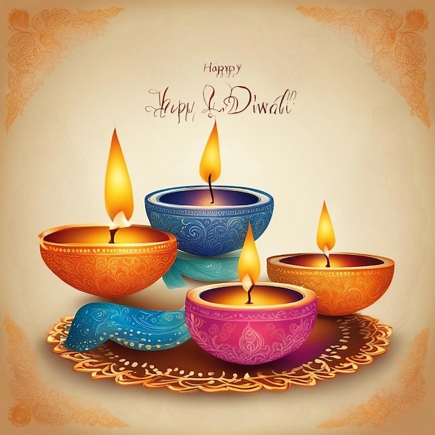 Diya brûlant sur fond de joyeuses fêtes de Diwali pour le festival de la lumière