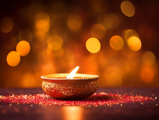 Diya placé au milieu d'un rangoli coloré joyeux fond de Diwali