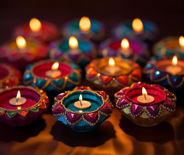 Des diyas de Diwali colorés