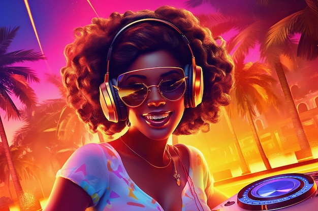 Une DJ africaine dans une fête tropicale d'été