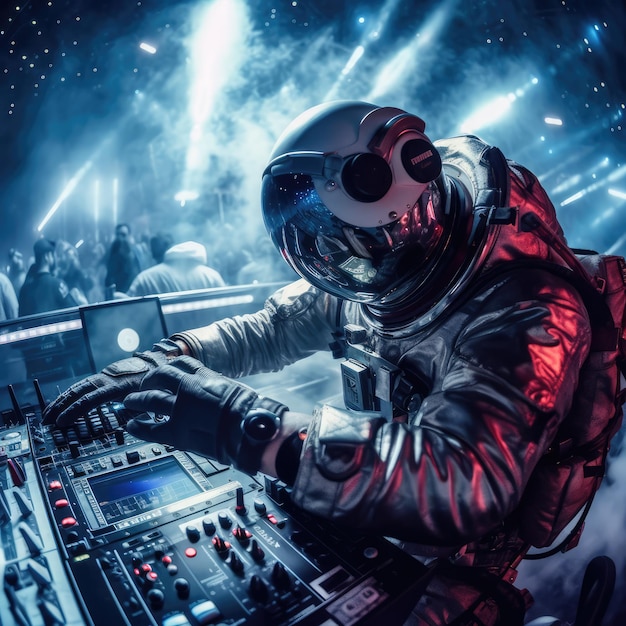 DJ astronaute faisant de la musique