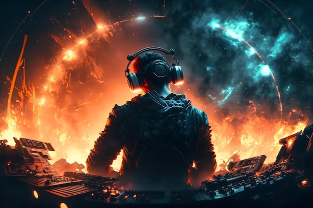 Un DJ avec une boule de feu à la main