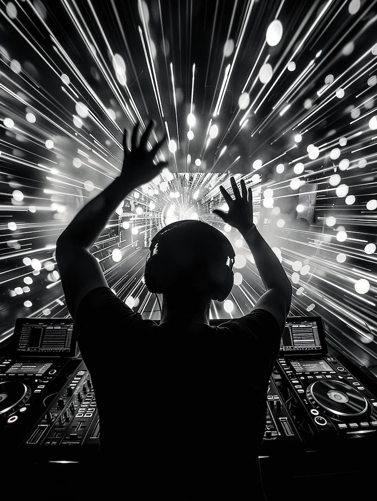 Photo dj dans une photo en noir et blanc