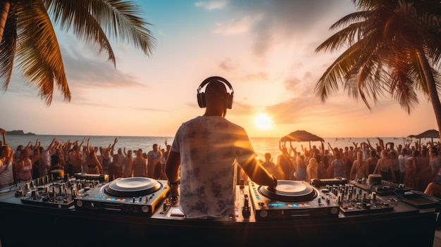 DJ fête d'été sur la plage Illustration AI GenerativexA