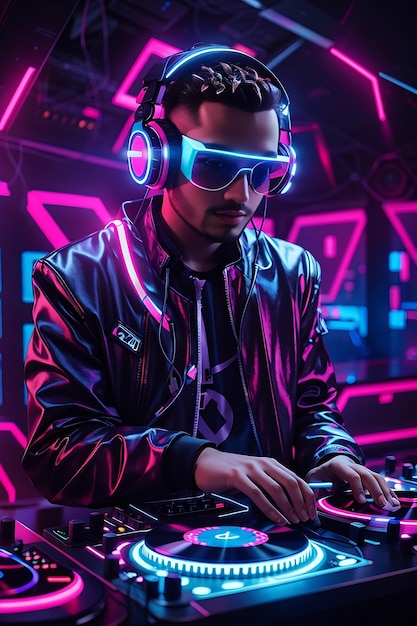DJ futuriste avec néons