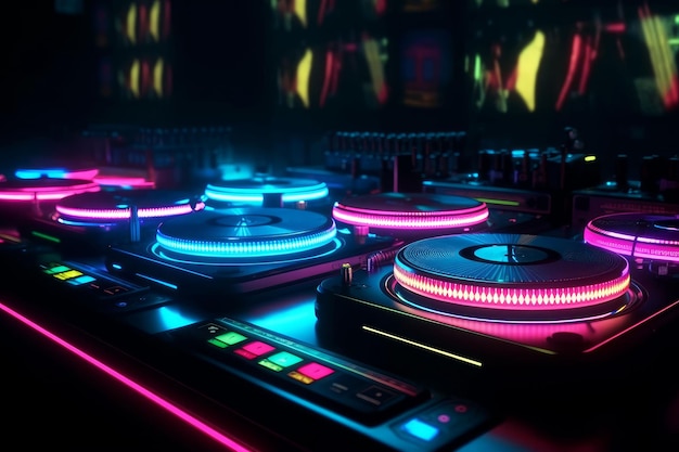 DJ mixer audio contrôleur de musique électronique dans une boîte de nuit Créé avec la technologie d'IA générative
