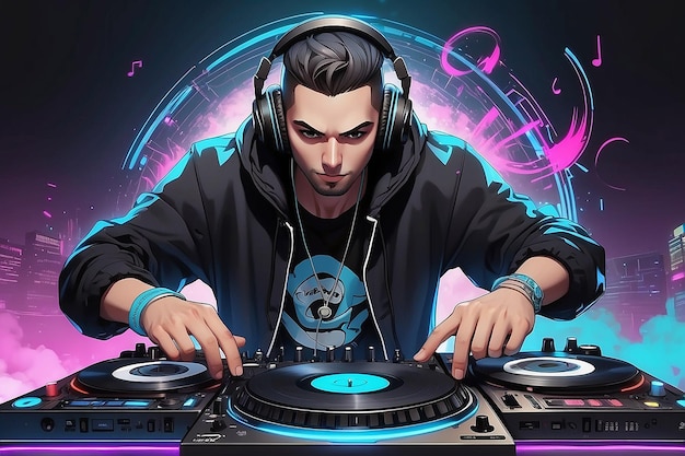 Un DJ de personnage d'anime jouant de la musique