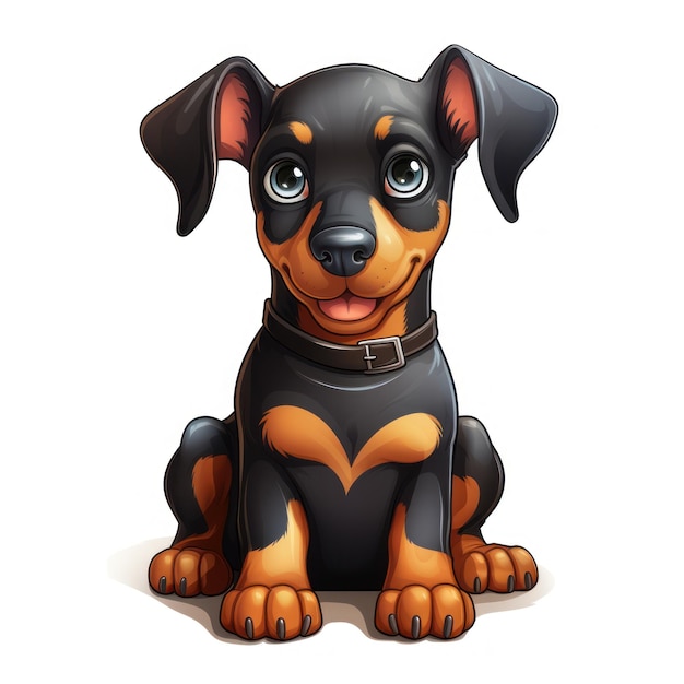 Doberman espiègle dans le style de dessin animé pour les cliparts de livre pour tout-petits sur fond blanc généré par l'IA