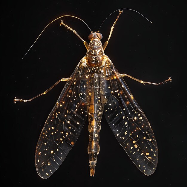 Dobsonfly avec de grandes mandibules formées en matière de résine Tran Art d'arrière-plan Y2K Concept brillant