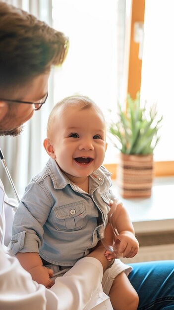 Photo docteur avec un bébé dans la salle de pédiatrie