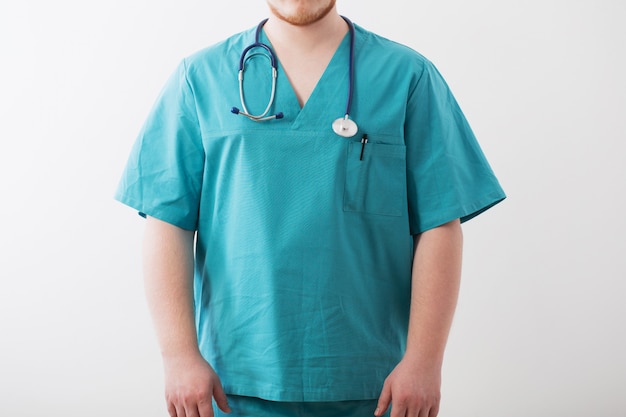 Docteur, bleu, uniforme, stéthoscope