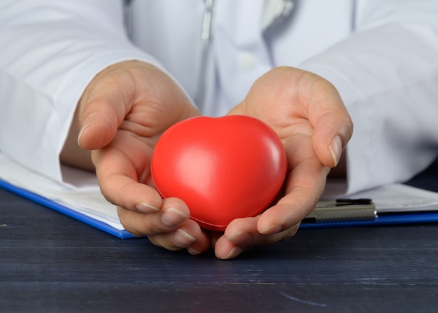 Docteur en blouse blanche tenant un coeur rouge