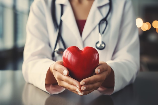 Docteur en blouse de laboratoire tenant le cœur avec les deux mains Génératif Ai