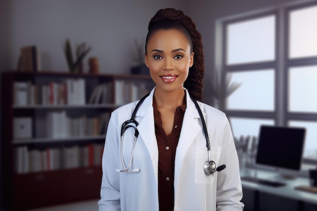 Photo docteur cardiologue femme en manteau blanc portrait d'une belle fille afro-américaine