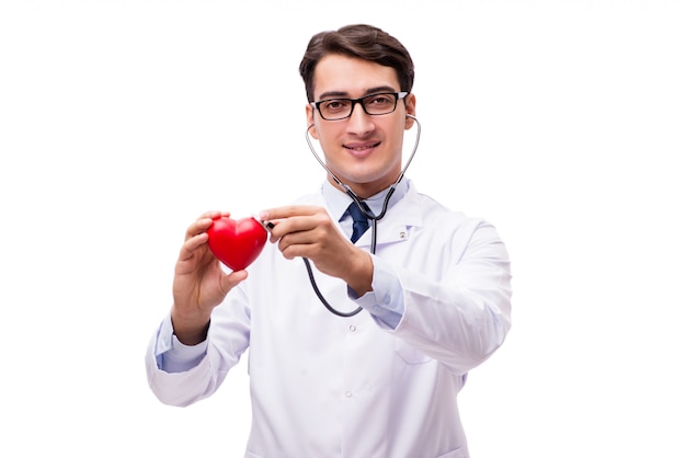 Docteur avec coeur isolé sur blanc