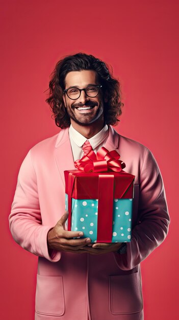 Docteur en costume de Père Noël tenant une boîte cadeau de Noël