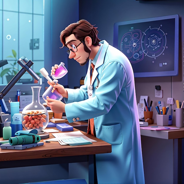Docteur faisant de la recherche sur les virus illustration de personnage 3D
